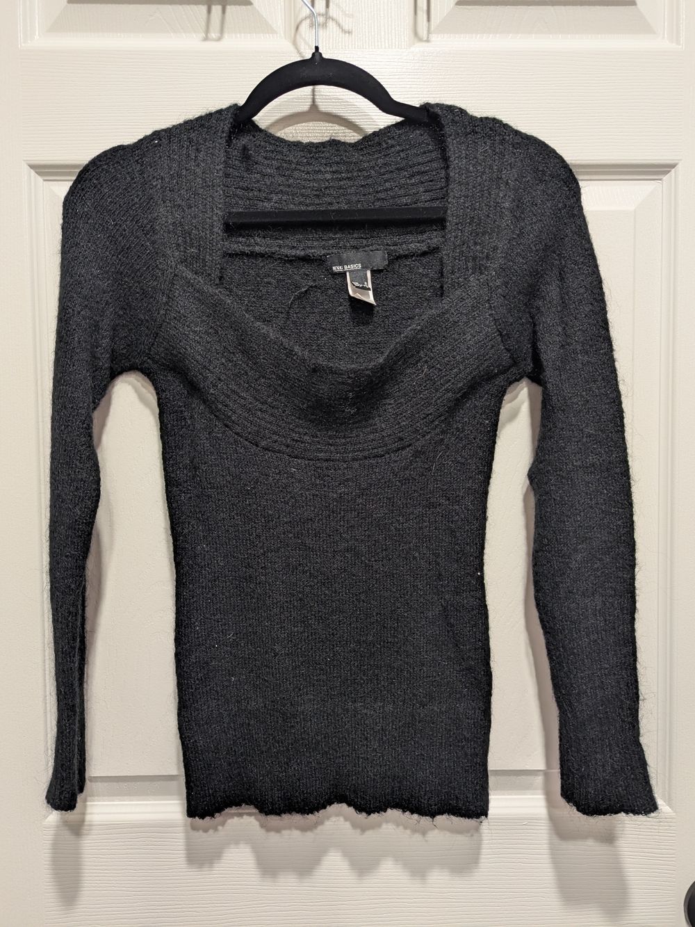 MNG Basics Long Sleeve Square Neck Sweater - Black